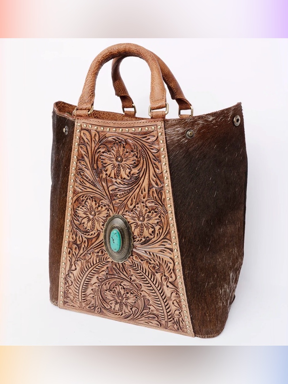 Western Tote Tooled Leather and Hide